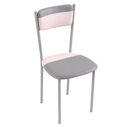 Silla rosa/gris poliuretano y metal cocina