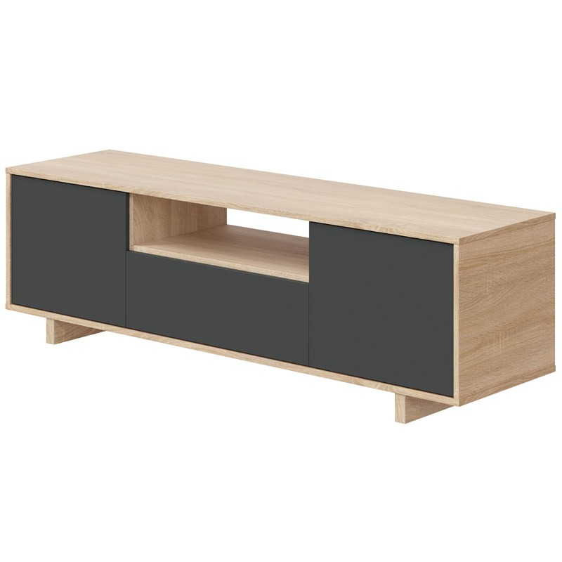 Mesa TV Zaira 150 cm 3 puertas color gris y roble