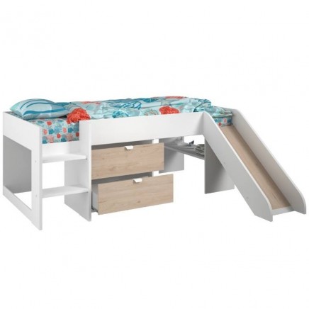 Cama Infantil Tobogan Happy Color Roble y Blanco 204x78x184 cm