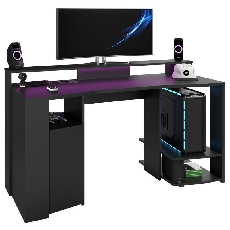 Mesa Gamer Con Luz LED Color Negro Estilo moderno 152 cm