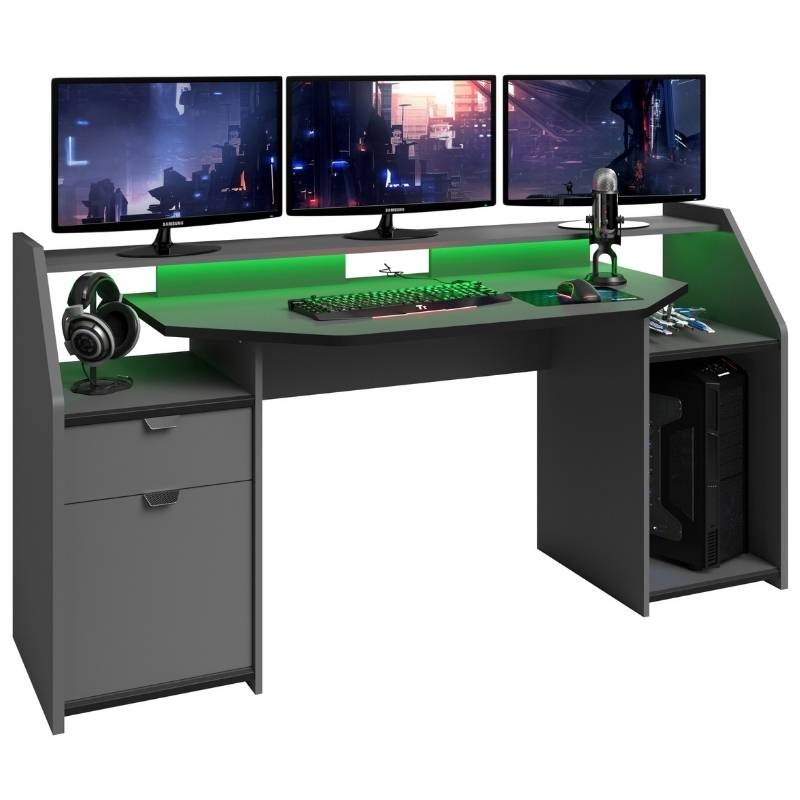 Mesa Gaming Station Pro con LED - Gris 180 cm