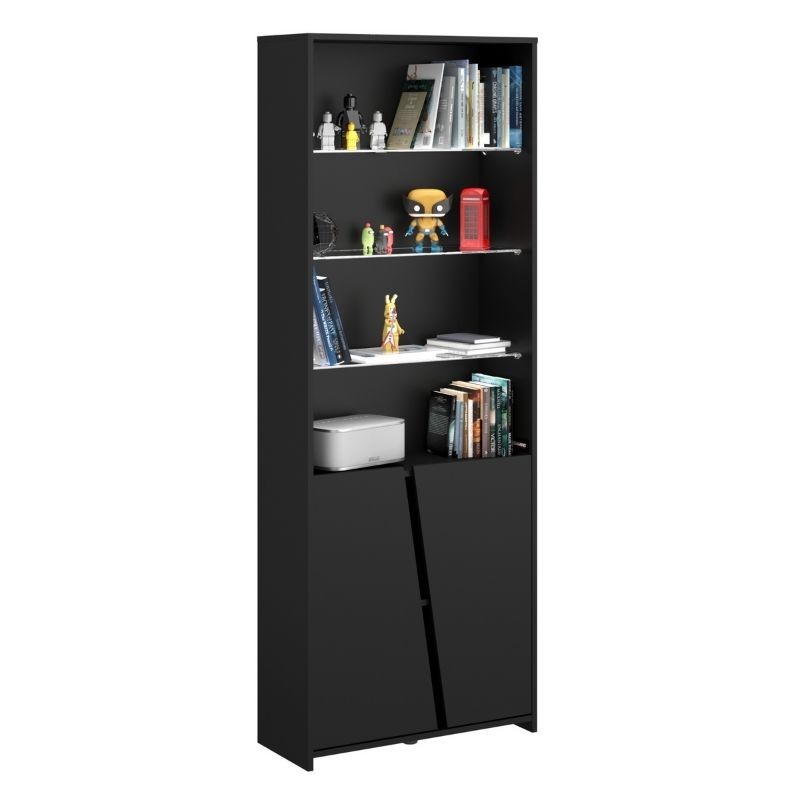 Libreria Diamond 4E 2P Color negro con luces Led 67x180x28