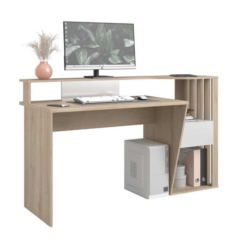 Escritorio Straight con altillo 1C color roble japonés 157x92x33