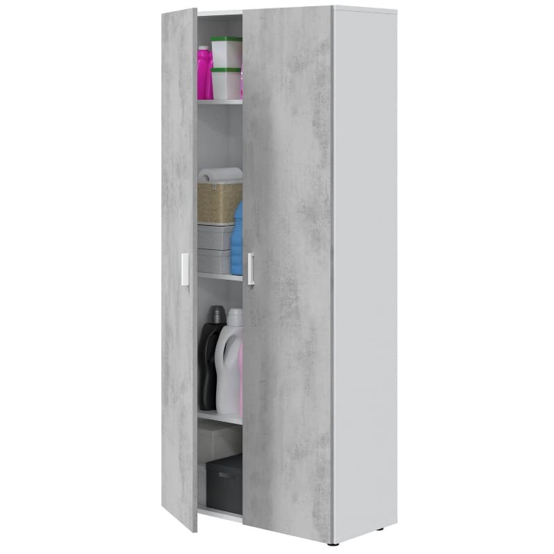 Armario Multiuso 2 Puertas Color Blanco Y Cemento 80x182 cm