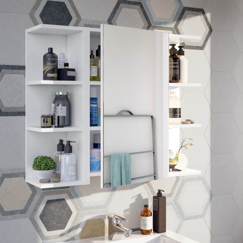 Mueble Auxiliar de Baño Pack Armario Espejo Blanco Brillo 60X65 cm