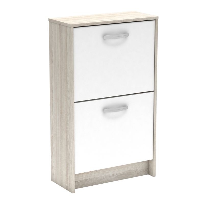 Mueble Zapatero Recibidor Nano 2 Puertas Roble Shannon y Blanco Perla 54 cm