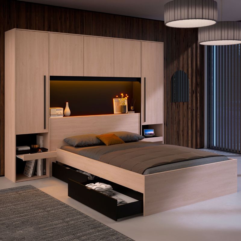 Conjunto Dormitorio Completo John Roble Jackson y Negro Mate_Portada