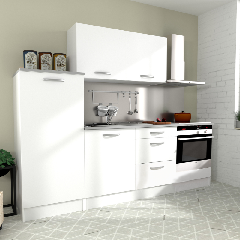 Cocina modular Eko 6 módulos color blanco mate 240 cm Cocina modular Eko 6 módulos color blanco mate 240 cm