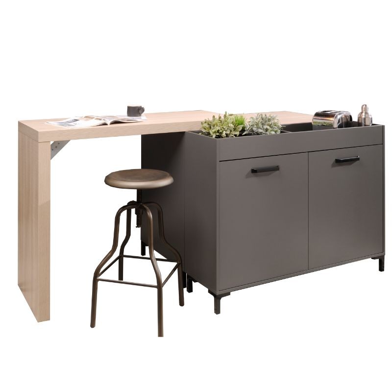 Módulos Auxiliares Cocina Smoke Color Gris Y Roble Mesa y Dos Muebles Inferiores