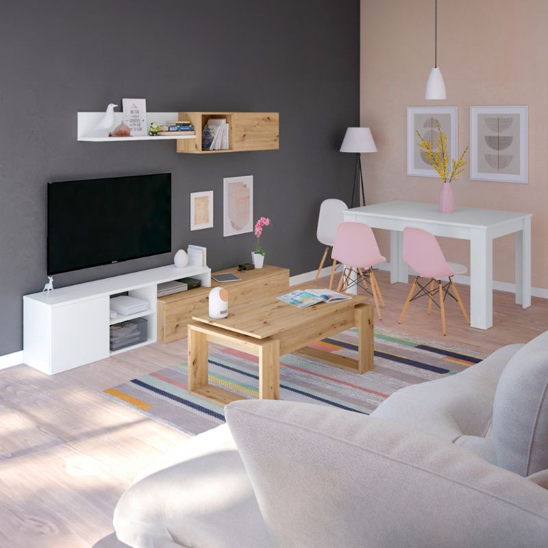 Pack muebles de salón acabado en roble nodi y blanco mate