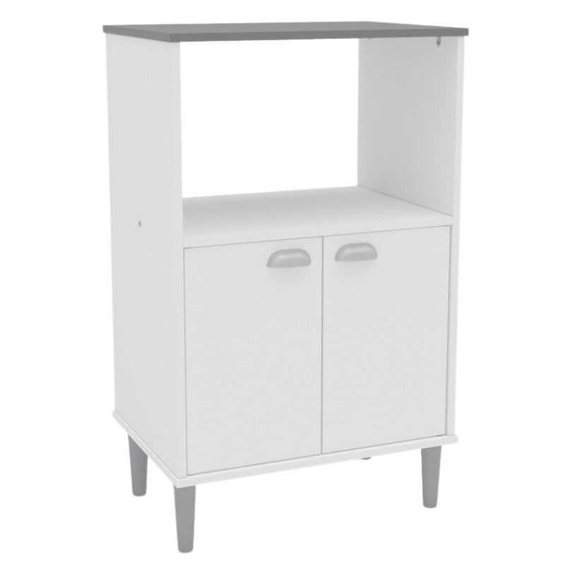 Mueble Auxiliar Cocina Microondas Color Blanco Con Tapa Gris