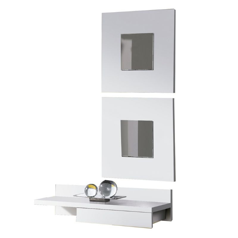 Mueble De Entrada Recibidor Cajún Con 2 Espejos Color Blanco