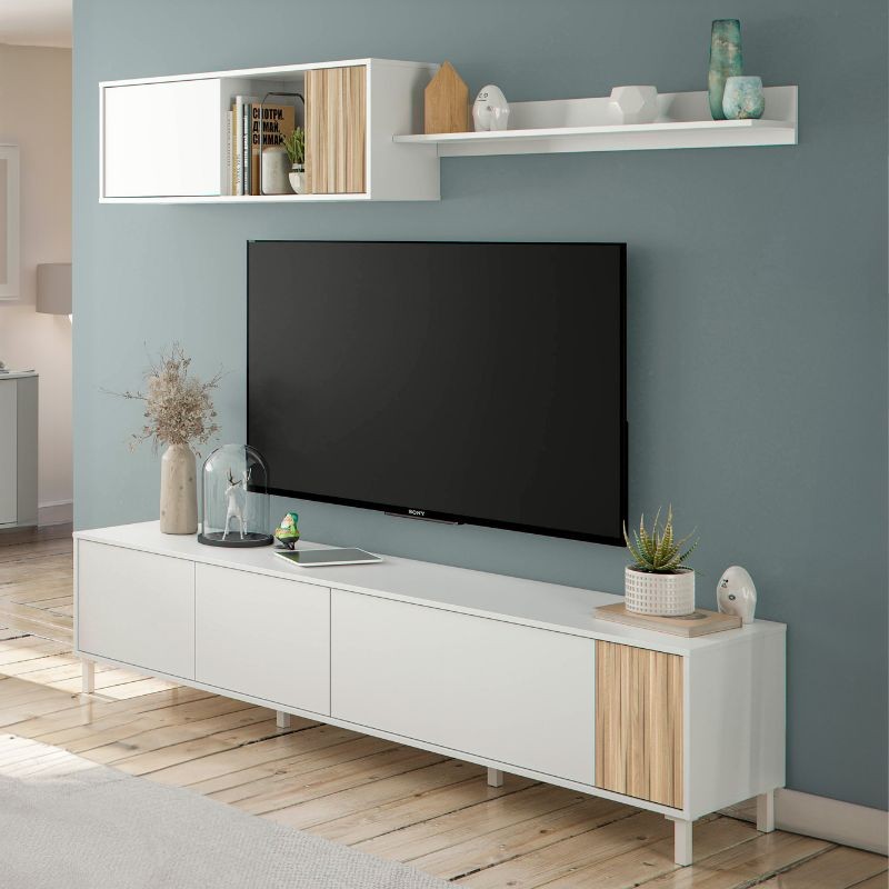 Mueble De Salón Ethna En Color Blanco Artik Y Natur 200 cm