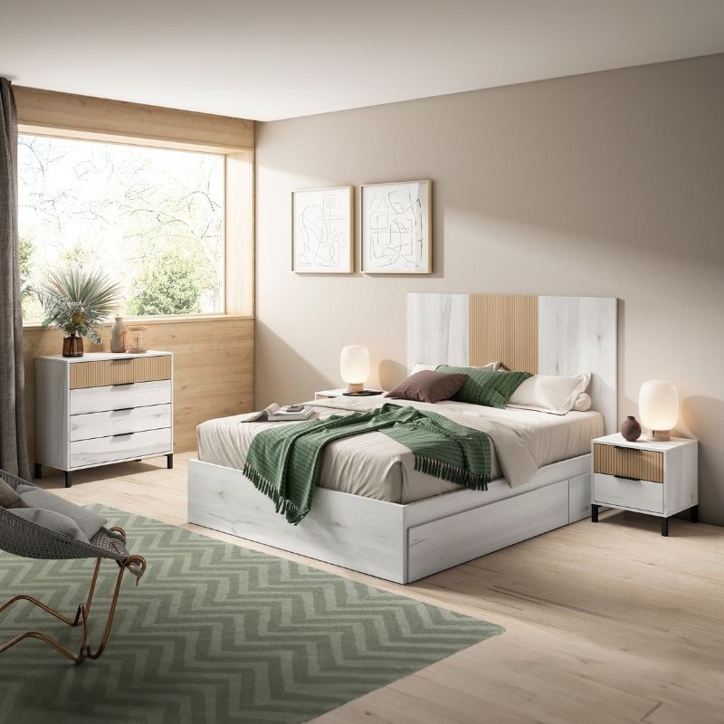 Dormitorio Moderno Arles Color Blanco Albo y Roble Rayado