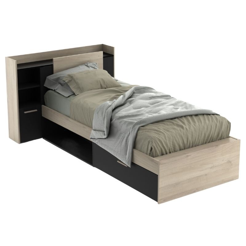 Cama Juvenil Life Con Cabecero Color Roble Kronberg Y Negro_portada