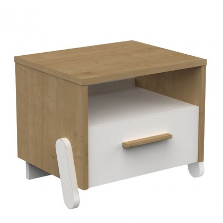 Mesita De Noche Infantil Naili 1 Cajón Blanco Mate y Roble Hamilton 39x34 cm