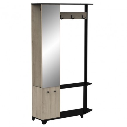Mueble Perchero Recibidor Cobbler Con Espejo Roble y Negro_2