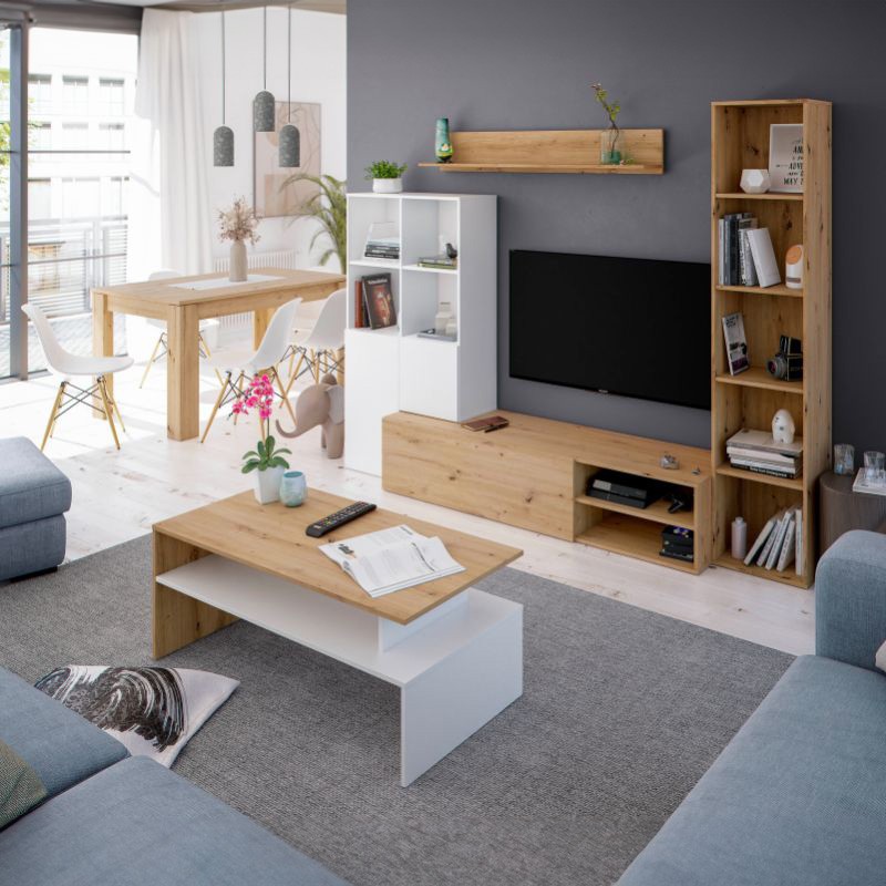 Ambiente Pack Muebles De Salón Lyra Estilo Nórdico Roble Nodi Y Blanco Artik