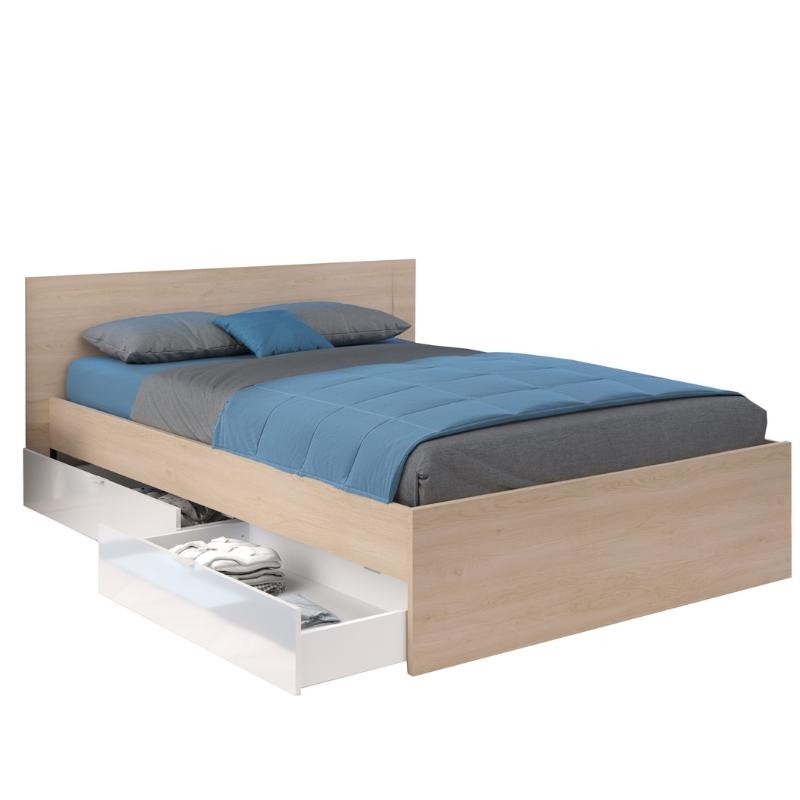 Cama De Matrimonio John con Cajones Roble Brooklyn y blanco Shiny_portada