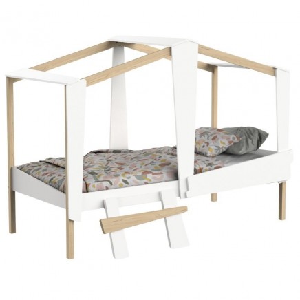 Portada Cama Infantil Cabane Roble y Blanco Mate