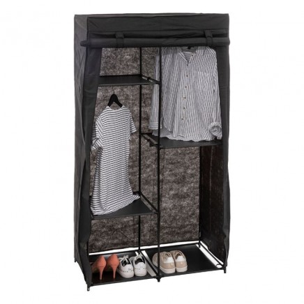 Portada Armario Modular De Tela Auxiliar Color Negro Con Baldas Y Barra