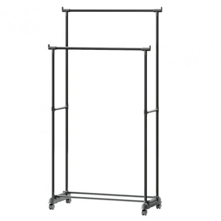 Portada Mueble Auxiliar Perchero Burro Doble Extensible Con Ruedas Negro