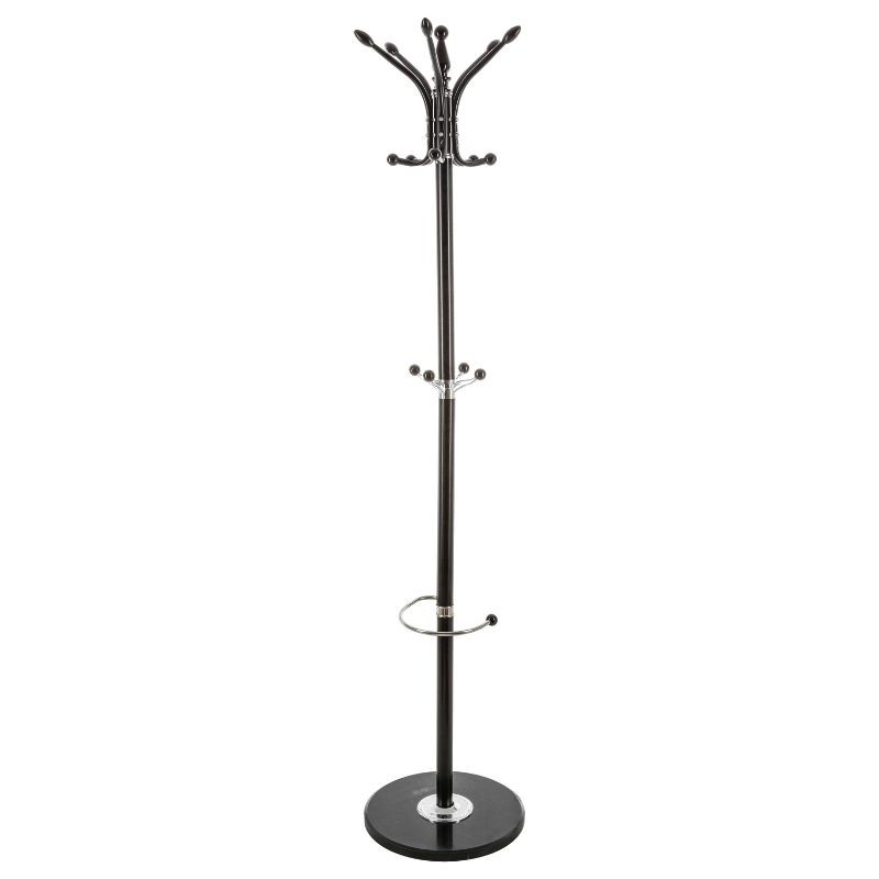 Portada Mueble Auxiliar Perchero Paragüero De Pie Color Negro 12 Colgadores