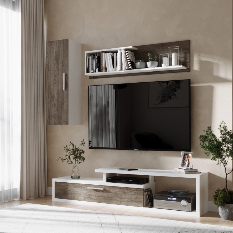 Mueble Salón Ariya Con Estantes Roble Ansberg y Blanco_portada