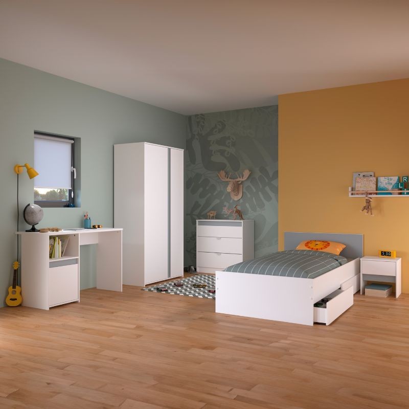 Pack Dormitorio Juvenil Germain Color Blanco (Cama, Cajones Inferiores, Cómoda, Mesita de Noche, Armario, Escritorio)_Portada