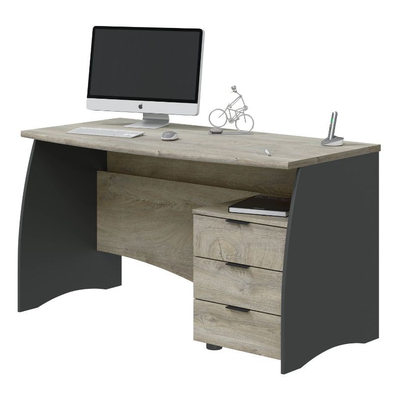Escritorio Con Cajonera Estilo Moderno Roble Alaska Y Gris Antracita