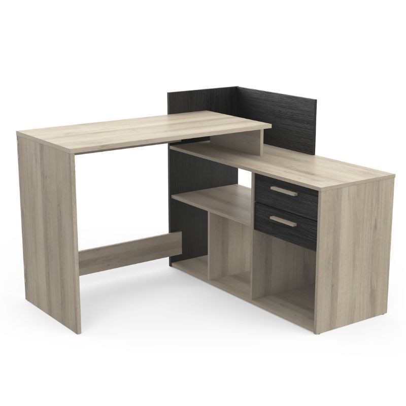 Escritorio de Rincón Optima 2 Cajones Color Roble y Negro 121Cm_Portada
