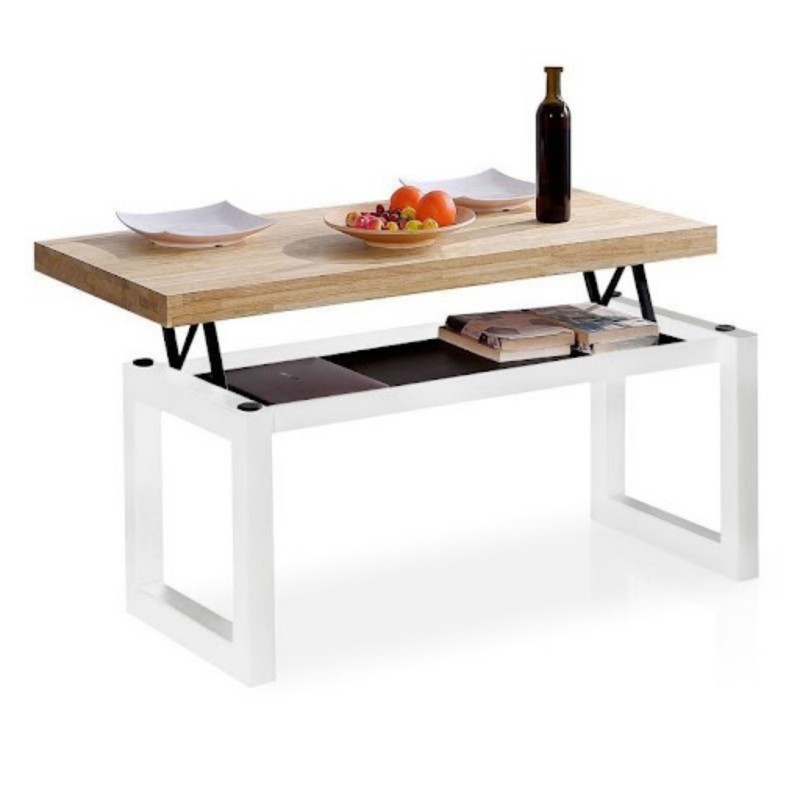 Mesa Centro Elevable Street Madera Roble Nordish y Blanco 120x60 cm
