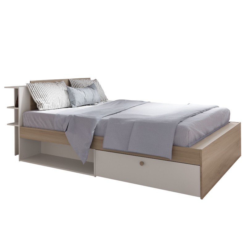 Cama matrimonio Life en color roble y blanco_portada