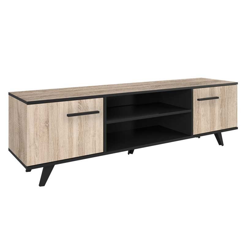 Mesa TV Wayne 2 huecos 2 armarios color roble y negro