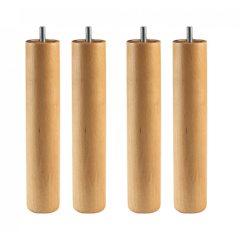 Juego de Patas para Somier Redondas Madera Haya (Pack 4)