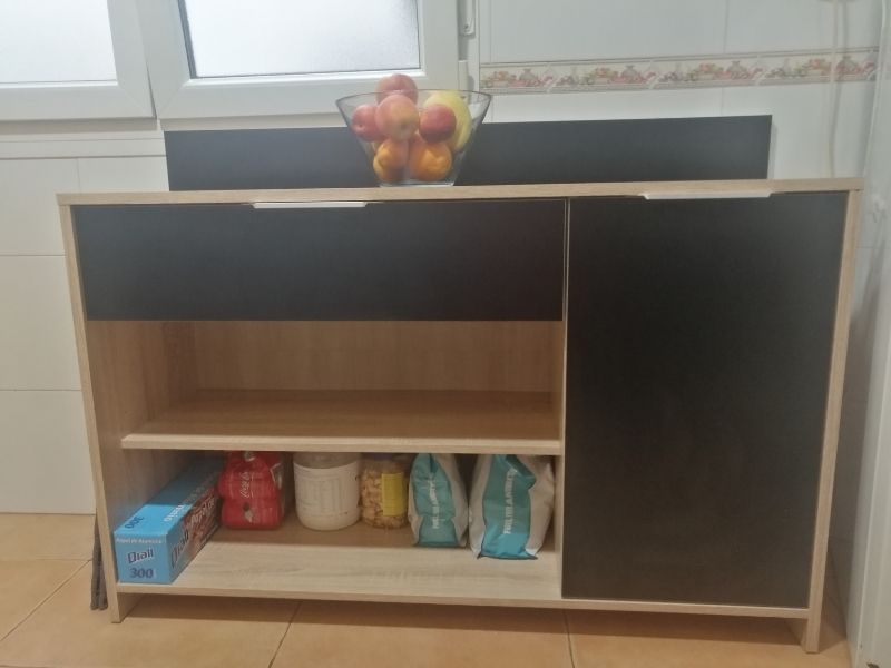 Foto de cliente de Mueble auxiliar microondas roble y negro 123x85 cm