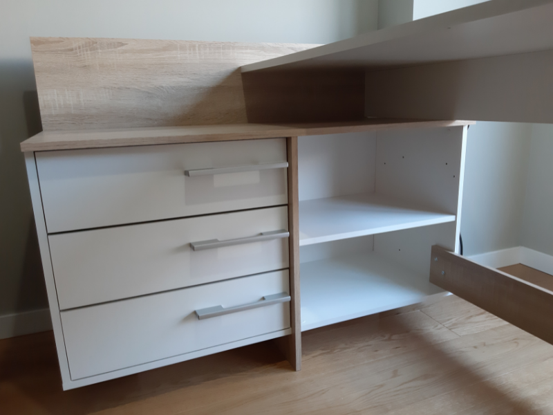 Foto de cliente de Escritorio con cajonera 129 cm roble cepillado y blanco mate