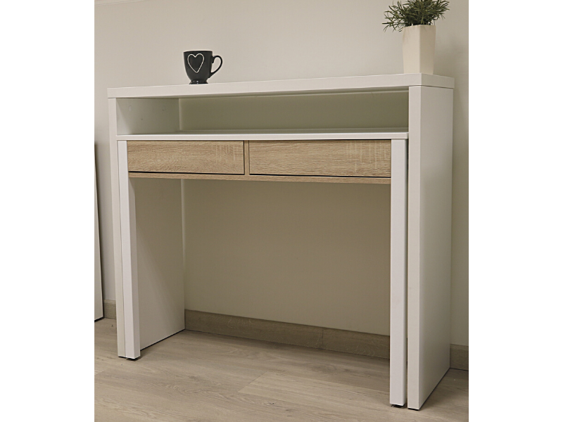 Foto de cliente de Mesa Escritorio Extensible Blanco Artik Y Roble Canadian 99 cm
