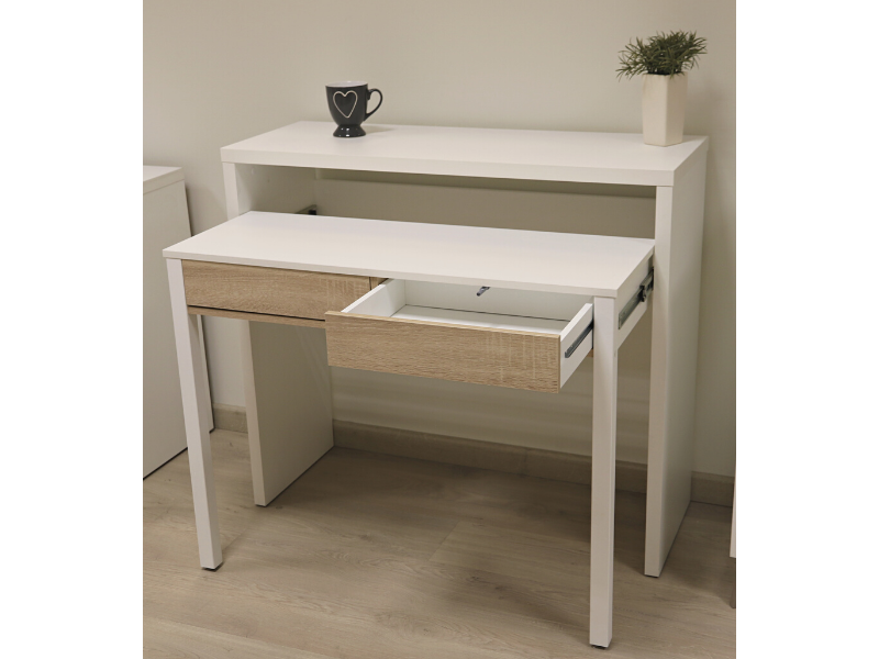 Foto de cliente de Mesa Escritorio Extensible Blanco Artik Y Roble Canadian 99 cm