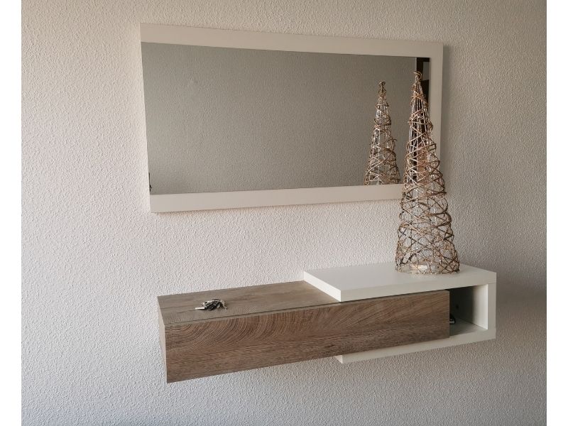 Foto de cliente de Mueble de Entrada Recibidor Noon con Espejo Blanco Y Roble 95 cm