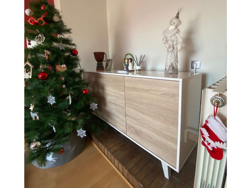 Foto de cliente de Aparador Salón Moderno Zaiken 3 Puertas Color Blanco Brillo Y Roble Canadian 154 cm