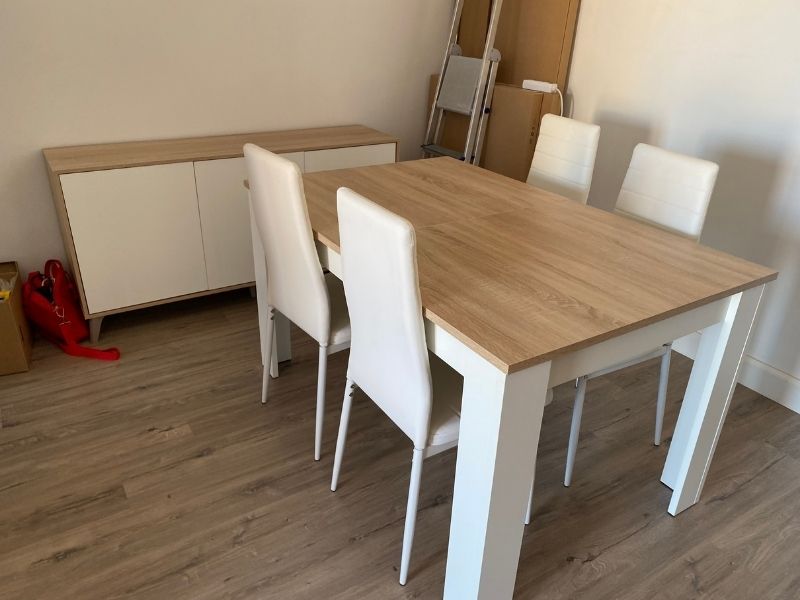 Foto de cliente de Mesa De Comedor Kendra Extensible Color Blanco Artik Y Roble Canadian 140-190x90 cm