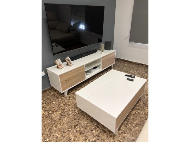 Foto de cliente de Mesa De Centro Salón Elevable Blanco Brillo Y Roble Canadian 100x68 cm