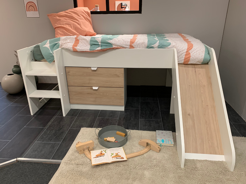 Foto de cliente de Cama Infantil Tobogan Happy Color Roble y Blanco 204x78x184 cm