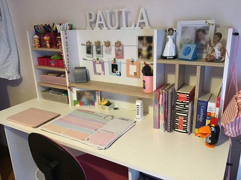 Foto de cliente de Escritorio con altillo 135 cm Blanco y roble