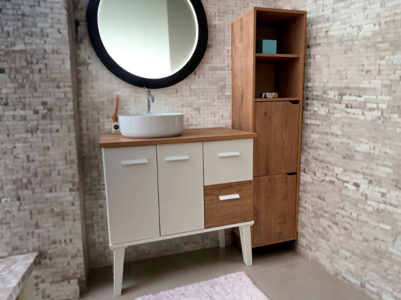 Foto de cliente de Mueble De Baño Con Patas Aqua Blanco Y Roble Gold (Lavabo Opcional) 82x92x50 cm