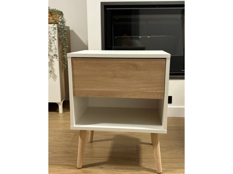 Foto de cliente de Mesita de Noche Nórdica Osaka Roble Japonés Y Blanco 44x56 cm