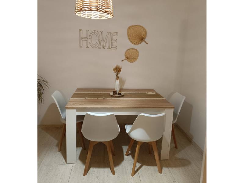Foto de cliente de Pack Mesa con 4 Sillas Estilo Nórdico Color Blanco y Roble Canadian