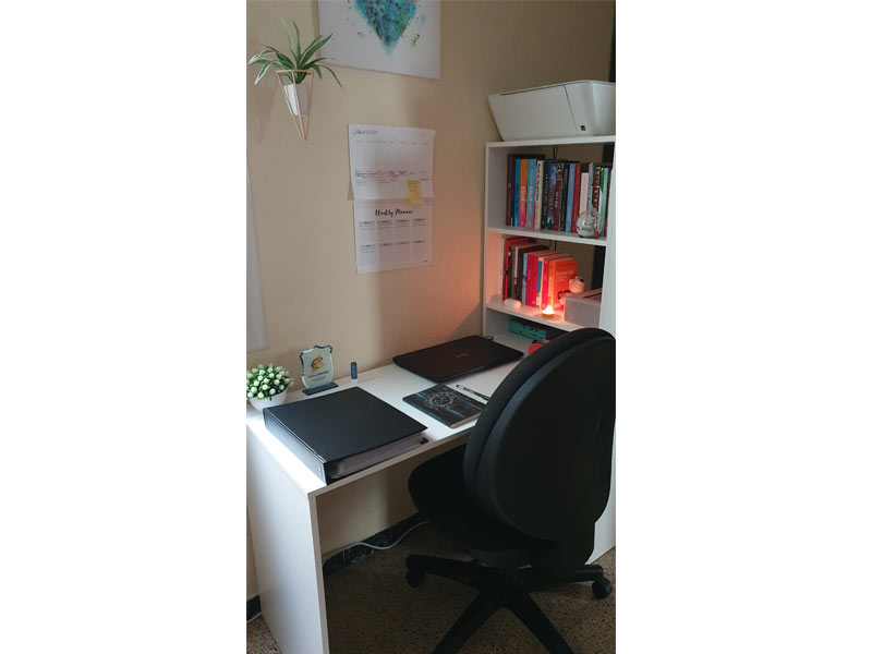 Foto de cliente de Mesa de escritorio con estanteria reversible Duplo Blanco 120 cm