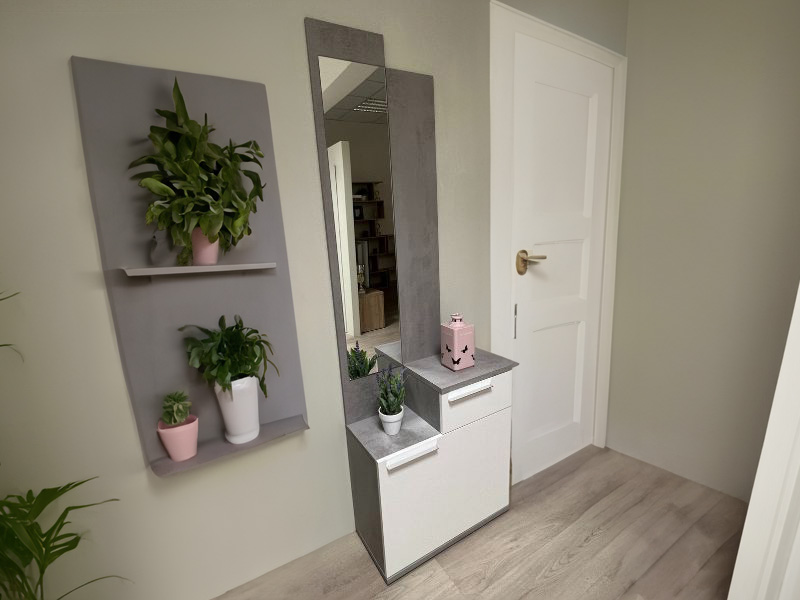 Foto de cliente de Mueble Recibidor Karen con espejo y zapatero Blanco Artik Y Cemento 61 cm